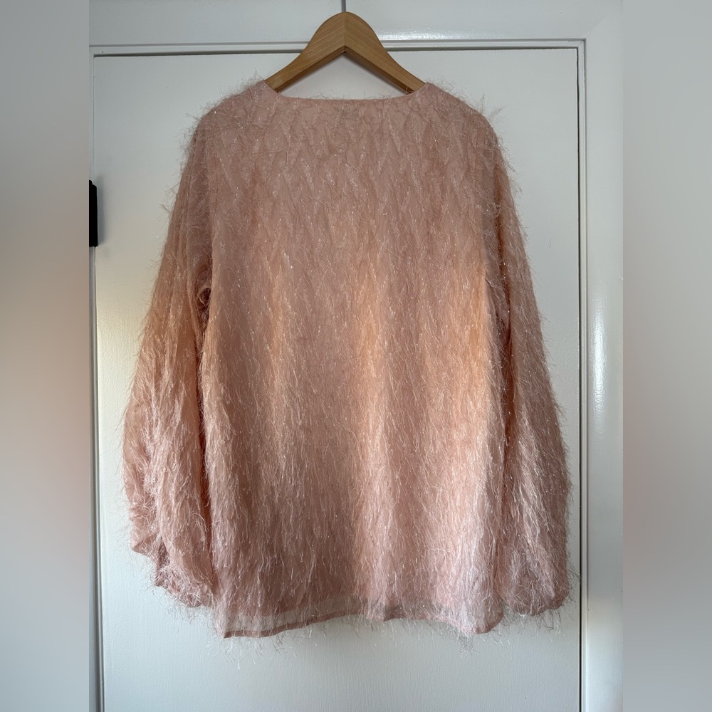 New! Jodifl Solid Pink Eyelash Tinsel Sweater V-Neck Long Sleeve Sparkle Large - Picture 10 of 11